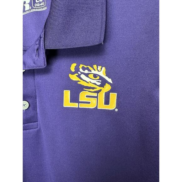 Russell NCAA LSU Tigers Shirt Mens Large Dri-Fit Lightweight Purple Polo Shirt - Picture 3 of 8